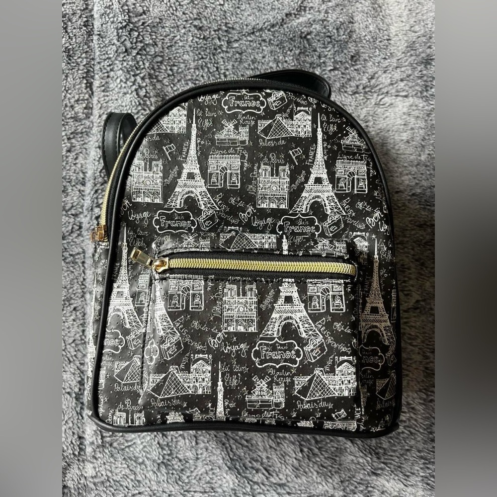 Chic Black Paris-Themed Backpack